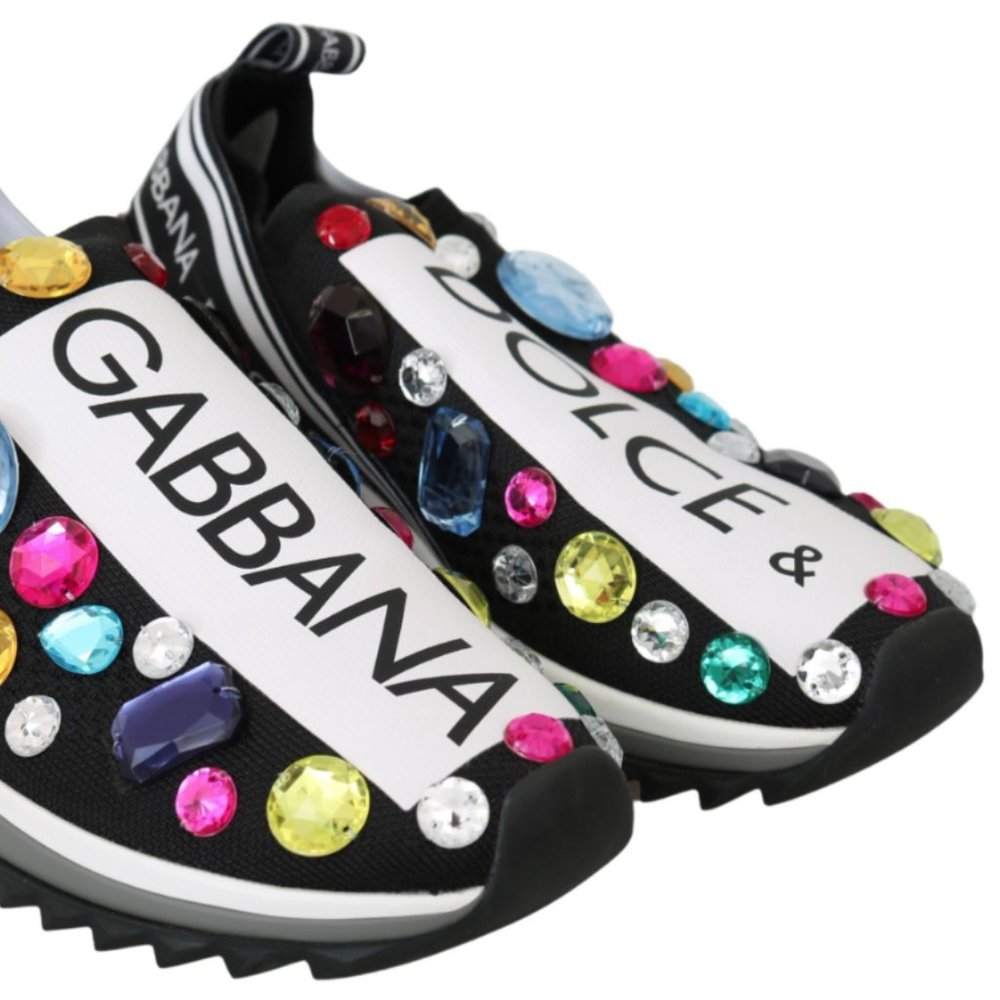 DOLCE & GABBANA Black Multicolor Crystal Sneakers Shoes